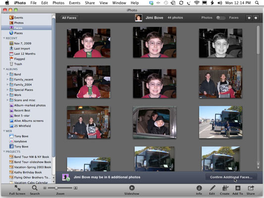 Double-click a named face to see more pictures with that face; click Confirm Additional Faces to co