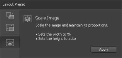 Layout presets for images set as img from the Properties panel.
