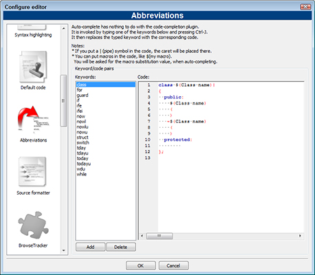 Figure 2: Using source code abbreviation can save you a lot of time if you can remember to use it!