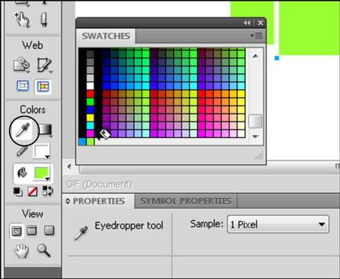 Select a color with the Eyedropper tool and then click the Swatches panel to save the color.