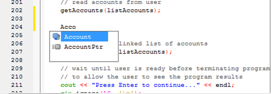 Figure 3: Code::Blocks finds only two matches for Acco in this program. The first one is what I was