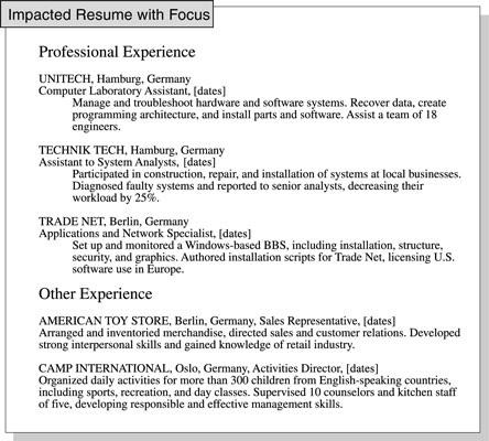 a resume for a job. job experience in a resume