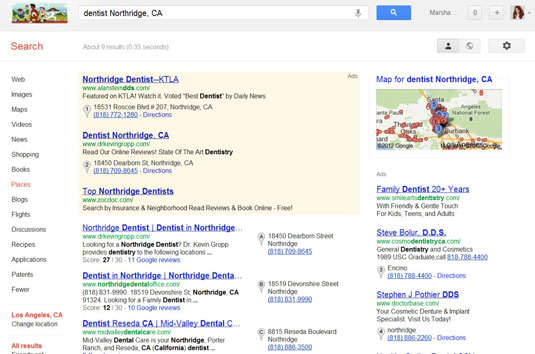 A Google search for a dentist in Northridge, CA.