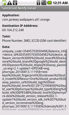The TaintDroid application.
