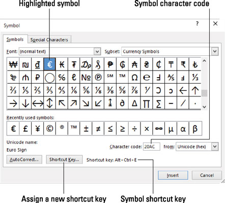 The Symbol dialog box.