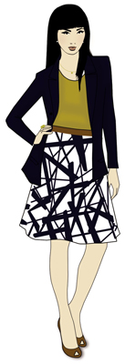 An A-line skirt is a great cut for an apple-shaped woman.