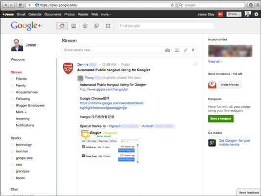 Click Invite Friends to invite friends and contacts to Google+.