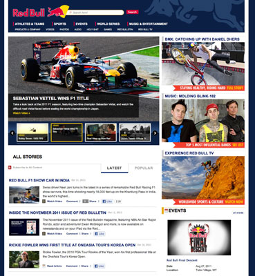 The Red Bull site conveys a lot of information effectively by using three main sections and rule li