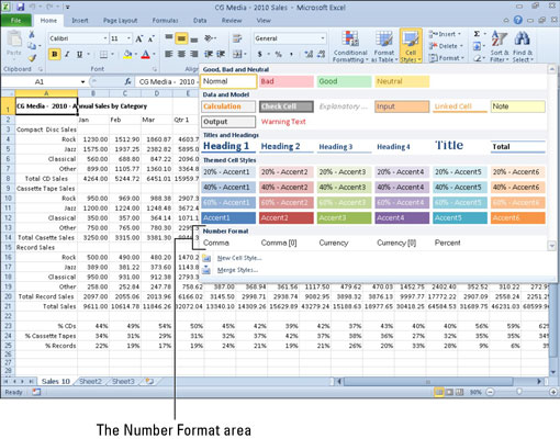 Use Live Preview to sample cell styles or other formatting options before you make your selection.