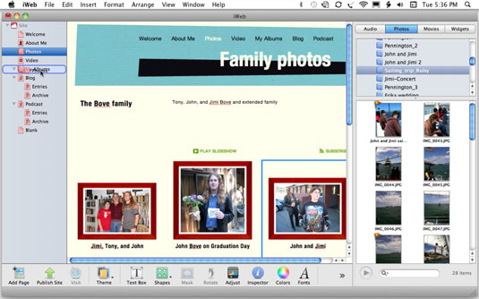 Drag the Photos page inside the My Albums page (which acts like a folder).