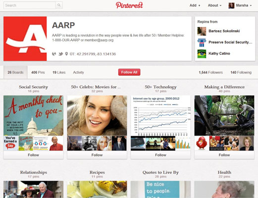 Even the AARP has a Pinterest page.