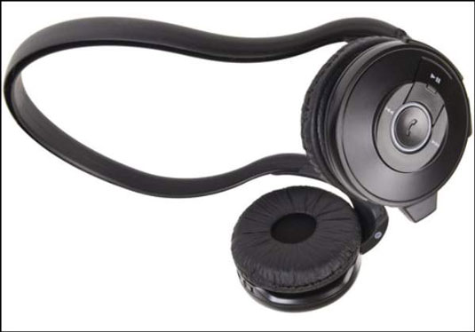 A behind-the-neck Bluetooth stereo headset.