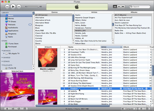 Select an artist to see the list of albums for that artist.