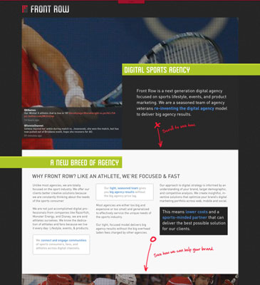 This beautiful website for Front Row utilizes CSS and HTML5 to optimize its use of graphics. [Cred