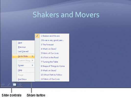 Besides using keyboard shortcuts, you can move from slide to slide by clicking on-screen.