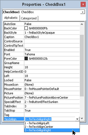 Change some properties by selecting from a drop-down list of valid property values.