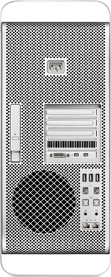 Mac Pro from the back, showing slots and cable connections. [Credit: Photo courtesy of Apple, Inc.]