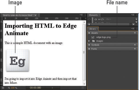 Here the original Edge Animate icon was imported as an asset into the Library panel.