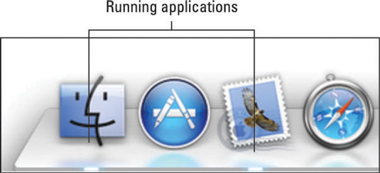 The Dock identifies running apps with a glowing dash.