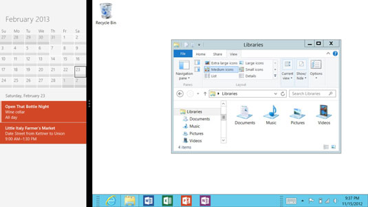 Snapping an app places a Start screen app to the side of your desktop.