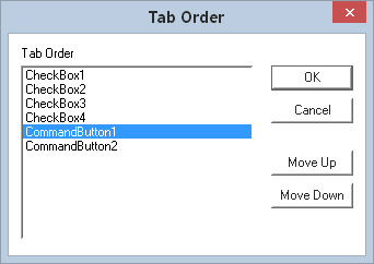 The Tab Order dialog box.