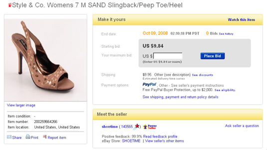A conventional auction-item page.
