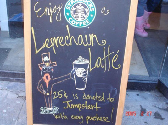 Starbucks’ New England stores and Boston-based Jumpstart teamed up for Leprechaun Lattes.