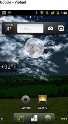The Google+ widget on a Nexus 3 device (near top of screen).