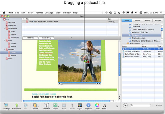 Drag an audio file to the placeholder in a podcast episode entry.