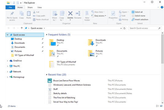 The File Explorer window displays popular storage areas and your most recently opened files.