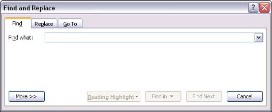 Choose the Find button in the Editing group on the Home tab to display this dialog box.