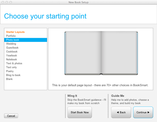 Choosing the book type.