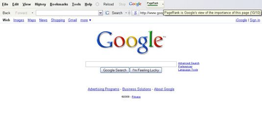 Google Toolbar shows PageRank in both graphics and text. Ranking is by page, not by site. [Credit: