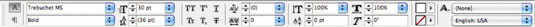 The Control panel, when the Type tool is active.