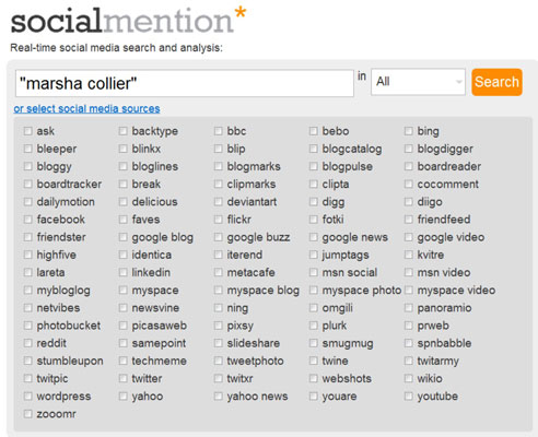 Social Mention searches a large number of sites.