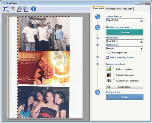 When you scan from within Elements, your scanner software loads on top of the Elements workspace.
