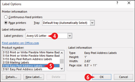 Choose a label manufacturer and product number.