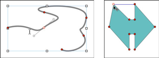 A Bézier curve being edited (left) and a predefined shape being edited (right).
