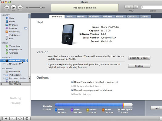 Use iTunes to update or restore your iPod.