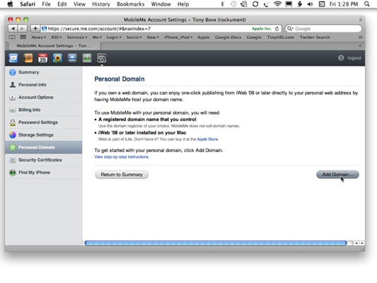 Add your personal domain to MobileMe.