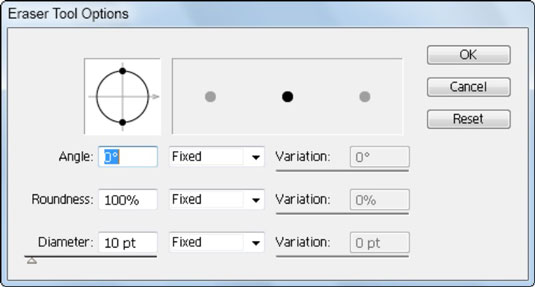 Double-click the Eraser tool to set various tool options.