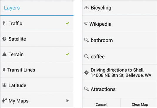 The Galaxy S 4 Map's Layers pop-up.