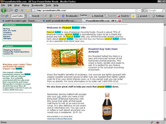 This Web page needlessly repeats the keyword <i>peanut butter</i>. Not only is this bad writing, bu
