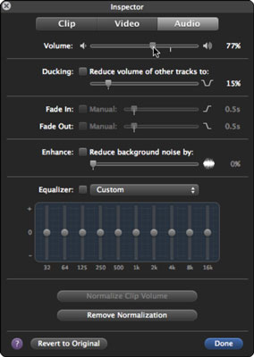 You can make adjustments to the clip’s audio, including overall volume.