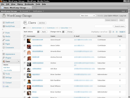 This is the Users page on a site that has multiple users who have different levels of access, or ro