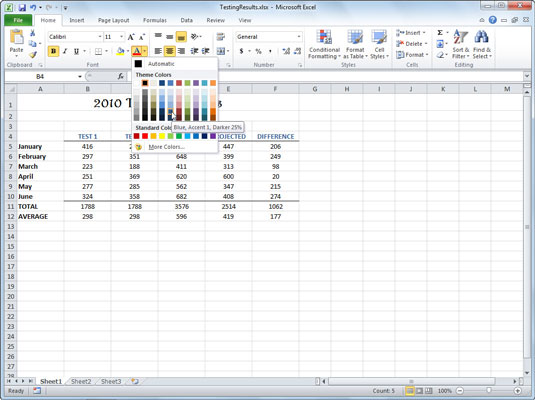 Spice up your worksheet by changing font colors.