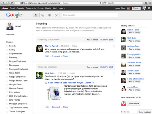 The Incoming link can tell you about the people who have circled you.