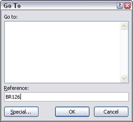 Specify a cell address in the Go To dialog box.