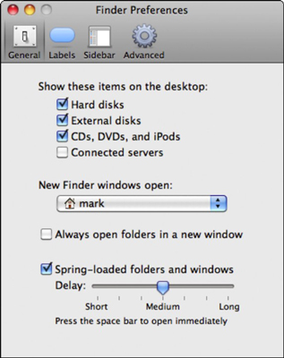 You can configure your Finder preferences here.