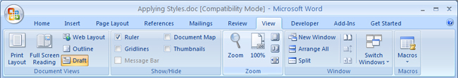 Figure 1: Selecting Draft view from the Ribbon